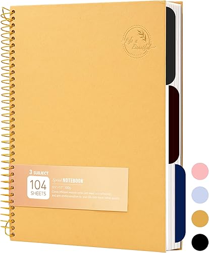 Miniatura 9 de Cuaderno de espiral grande de 85 x 11 pulgadas cuaderno en espiral de 3 temas para tomar notas papel de alta calidad 353ozm 104 hojas diario con