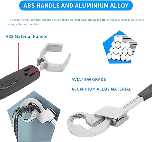 Miniatura 6 de Llave universal ajustable de doble extremo, llave de baño multifuncional, llave creciente de extremo abierto de 3.150 in, resorte ajustable para