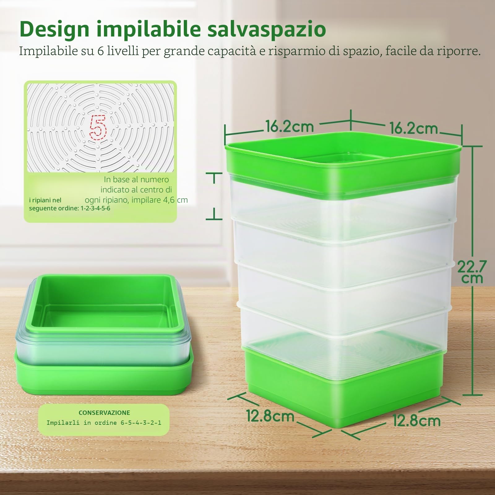 WYWY Kit di germinazione di fagioli a 4 piani, vassoi da coltivazione impilabili per microrganismi verdi