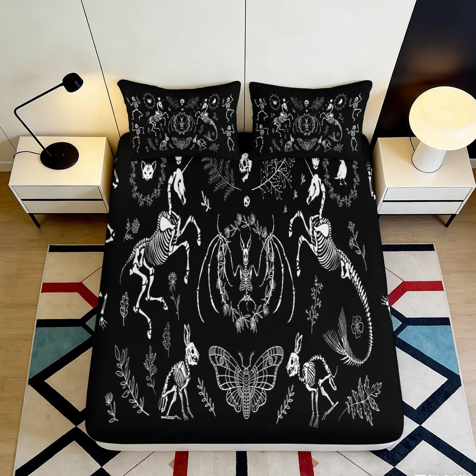 Jqzkxnhpbr Style-5 3D Printed Gothic Skeleton Fitted Sheet Microfiber Black Halloween Insect Mattress Cover For Bedroom Home Decor 90X200x25cm