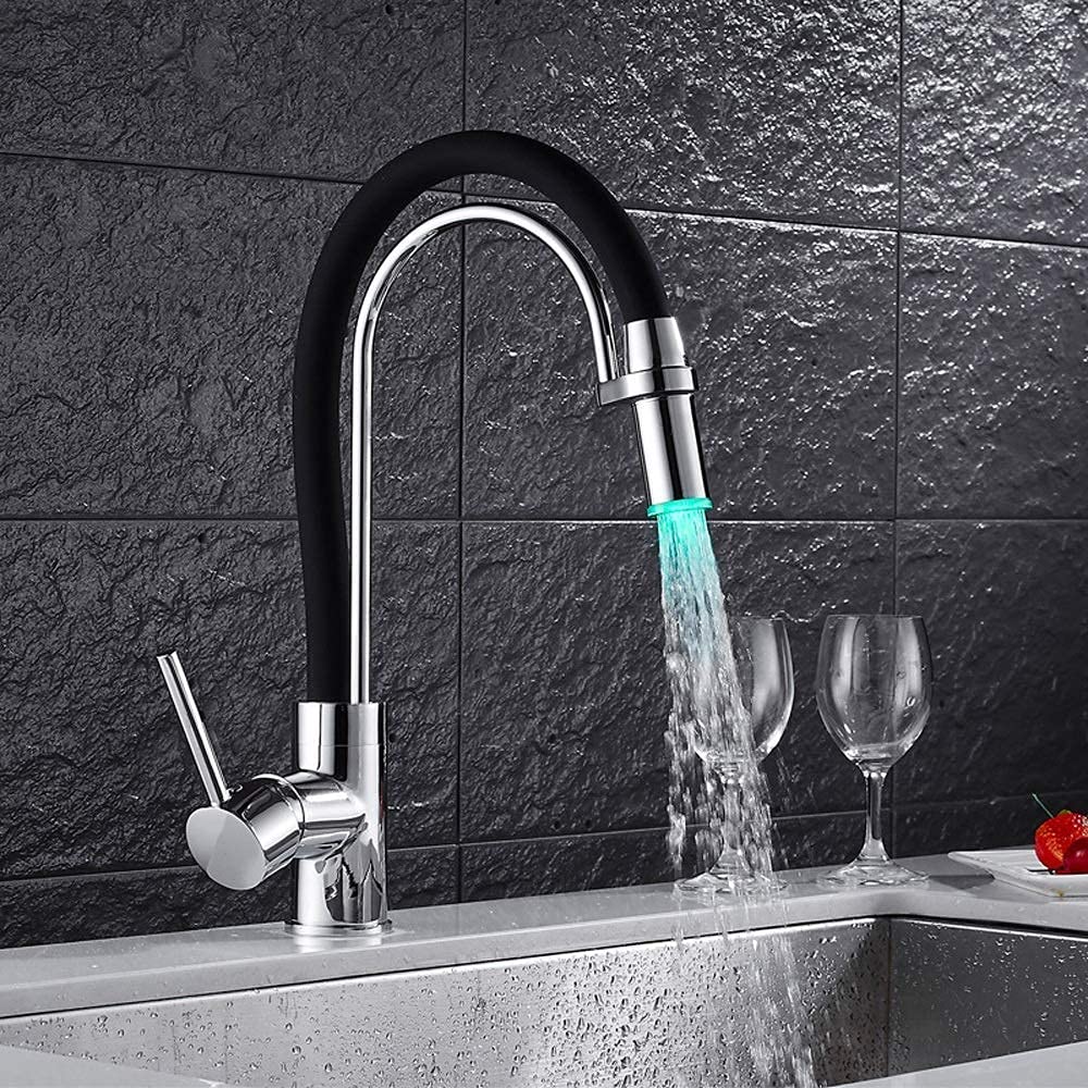 OIFAODAO Water tap, Personality Creative Faucet Kitchen Wash Basin Sink Led Cold Heat Discoloration Taps