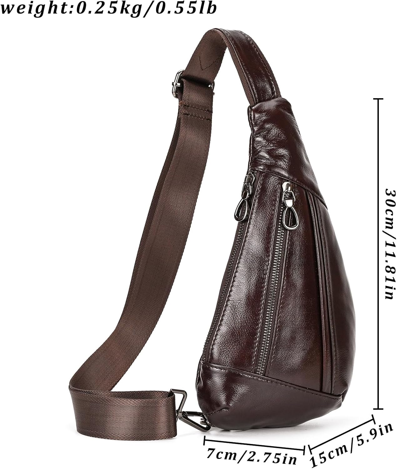 Genuine Leather sling bag for men casual crossbody backpack small shoulder bag chest bag for Travel, 9050 Brown