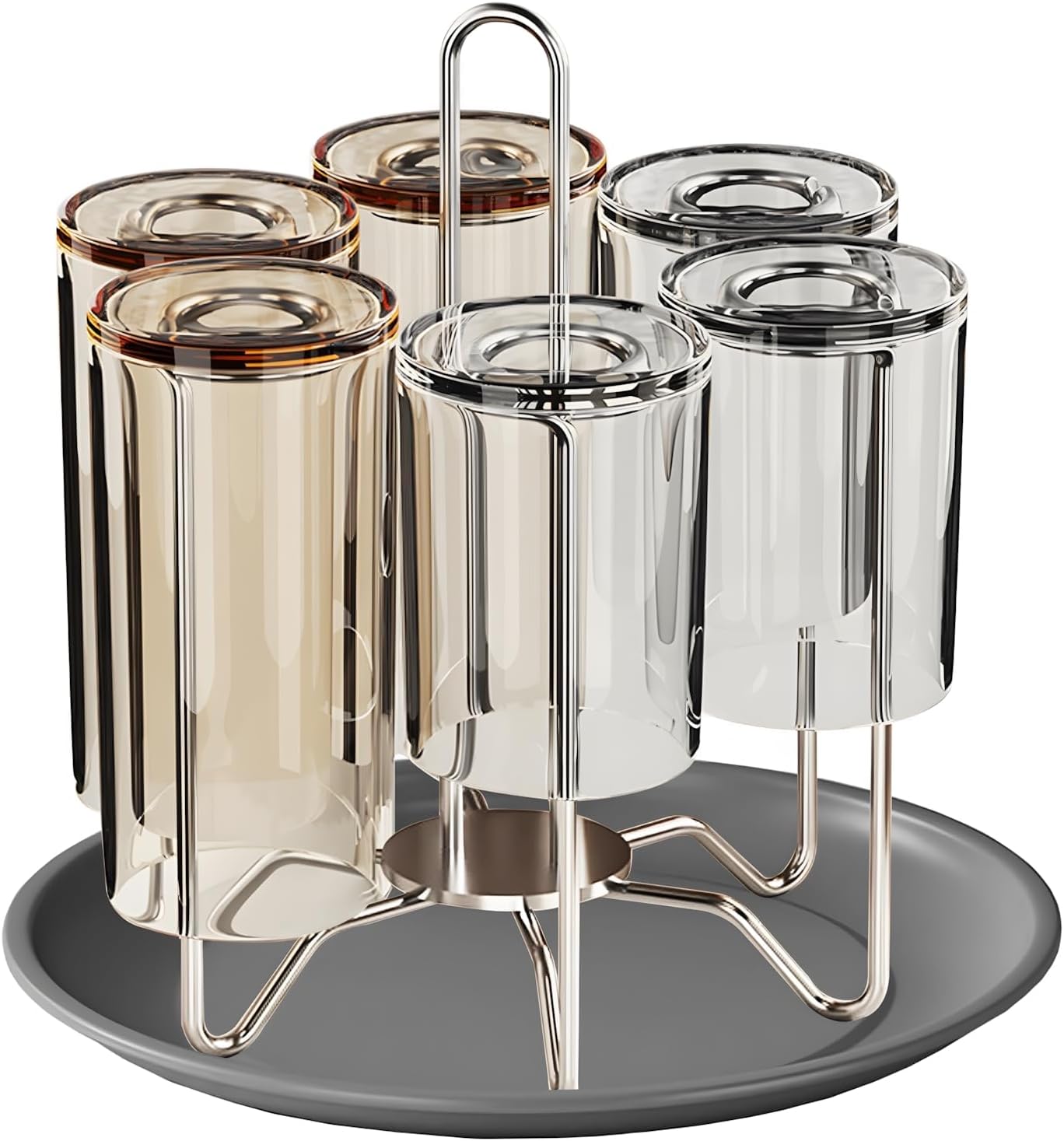 Stainless Steel Cup Drying Rack for 6 Mugs, Multi-Functional Countertop Holder for Glasses, Tumblers, and Water Bottles, Space-Saving Dish Drainer with Drip Tray