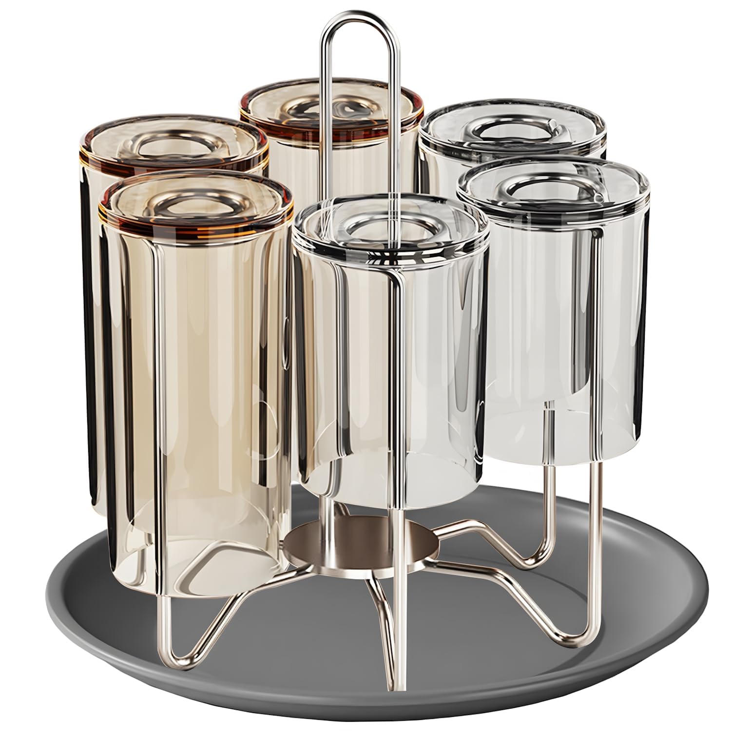 Stainless Steel Cup Drying Rack for 6 Mugs, Multi-Functional Countertop Holder for Glasses, Tumblers, and Water Bottles, Space-Saving Dish Drainer with Drip Tray