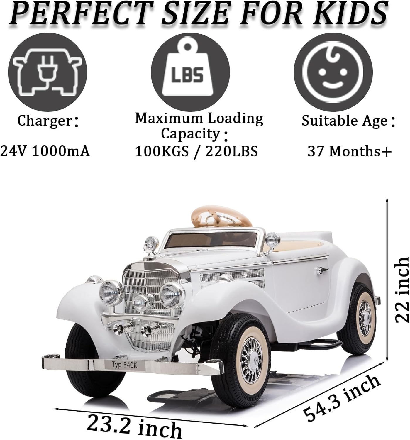 Electric Car for Kids, 24V Ride on Toys Licensed Mercedes Benz, Power Vehicles Wheels Parent-Child Max Load 220Ibs with Parent Remote LED Headlights
