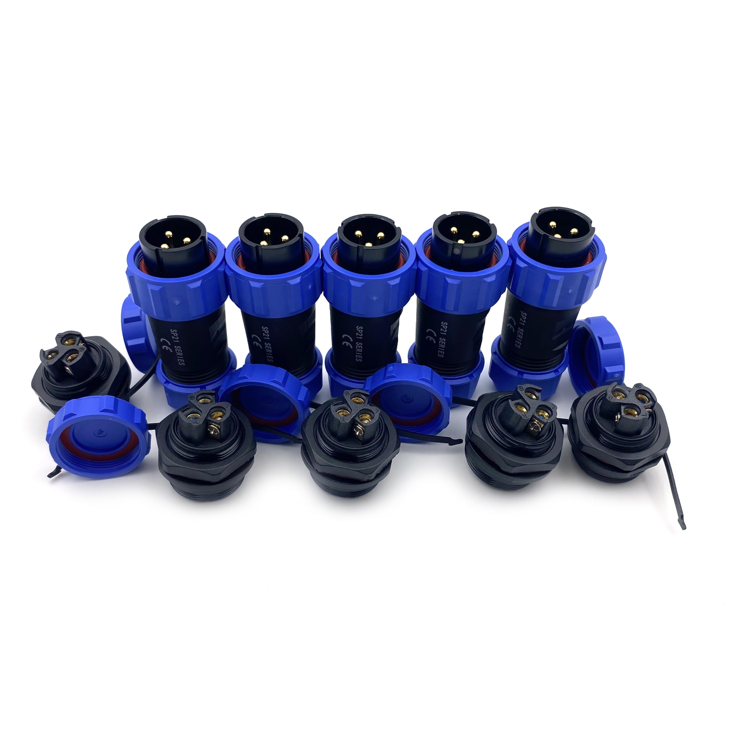 5 Stücke Anschlussstecker Luftfahrtstecker SP21 3 Polig, 500V 30A IP68 Wasserdichter Luftfahrtstecker 3 Pin Lötfreier Aviation-Stecker für Außenlampen Verwendet (12AWG Kabel Schraub-Crimp)
