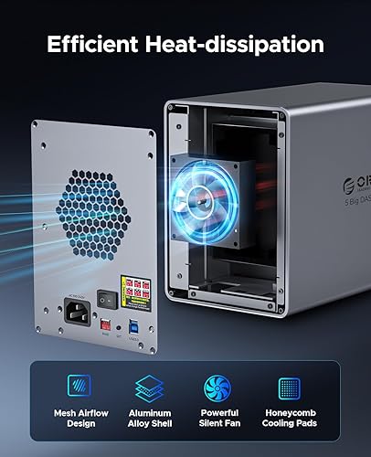 Miniatura 5 de ORICO RAID - Cajas de disco duro de 5 bahías USB 3.0, montaje push-pull para disco duro de 3.5 pulgadas, máximo 110 TB, almacenamiento externo