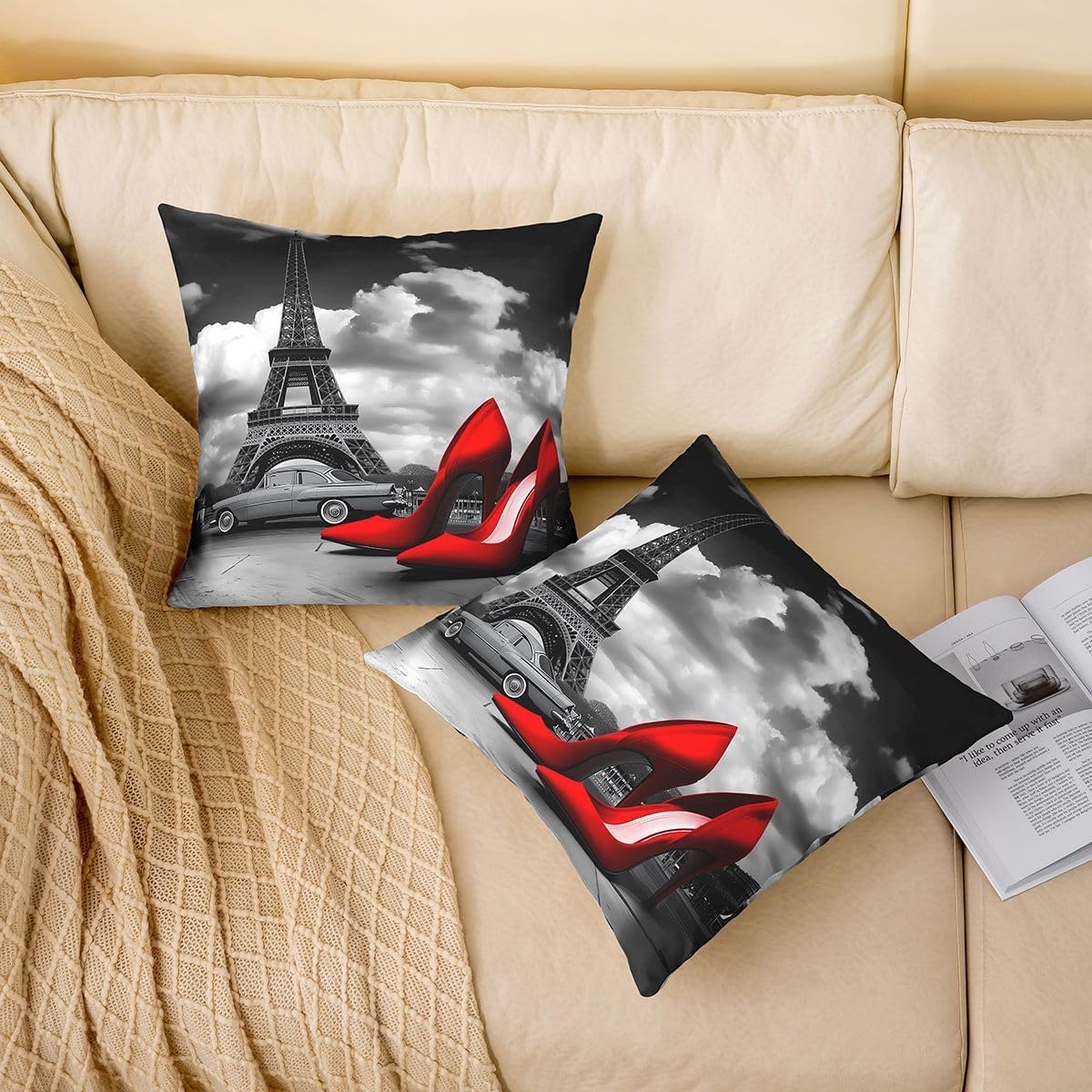 Feelyou Eiffel Tower Pillow Covers 24x24 Set of 2 Paris Decorative Throw Pillow Covers Cases Home Decor Paris Decor Valentines Cushion Case for Couch Sofa Outdoor