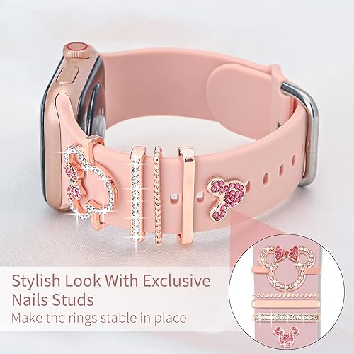 Miniatura 5 de Juego de dijes para correa de reloj, anillos decorativos y cierres con piedras brillantes, compatible con iWatch Series 1 a 8, compatible con