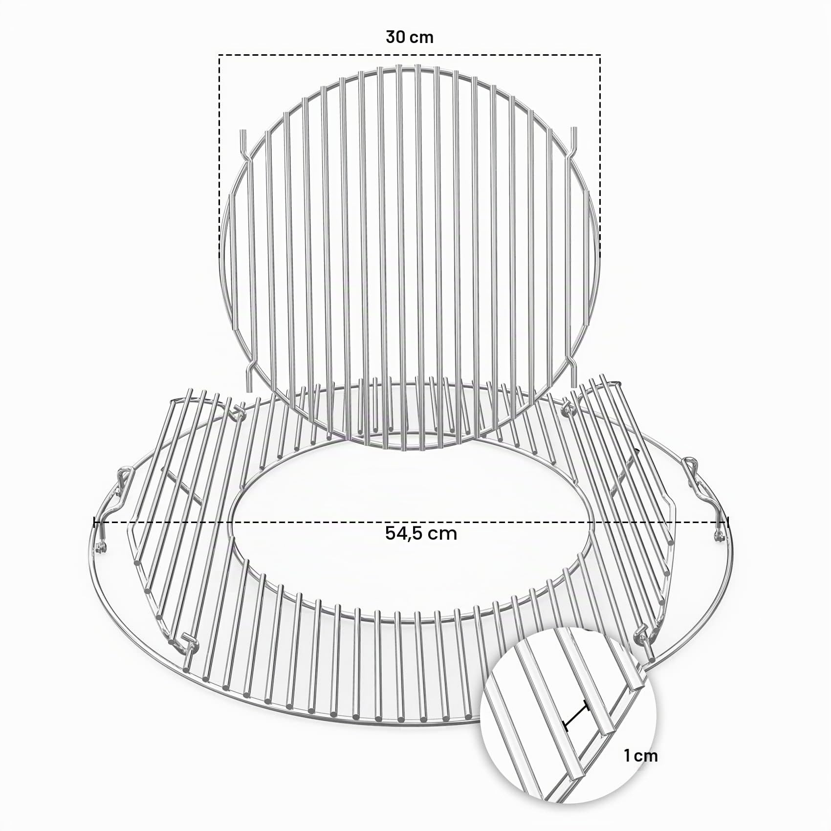 onlyfire Grille Barbecue, Ø 54,5 cm, Grille de Cuisson avec Poignée, INOX, Double Ouverture, Grille Amovible pour Pierres à Pizza, Poêle à Frire, pour Weber 57 cm Barbecue à Charbon de Bois