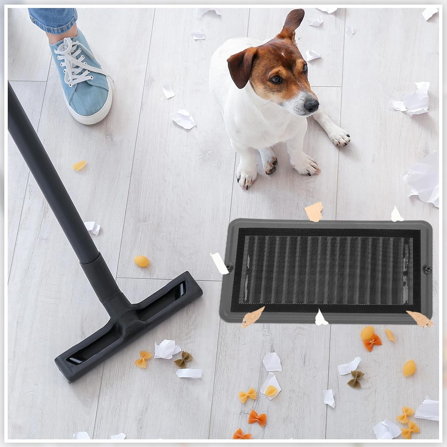 VIHOSE 20 Pcs RV Floor Vents Register 4 x 8 Inch with Magnetic Screen Cover Set Heavy Duty Steel Floor Vent Covers with Damper and Register PVC Mesh Filter for Mobile Home Floor(Dark Gray)