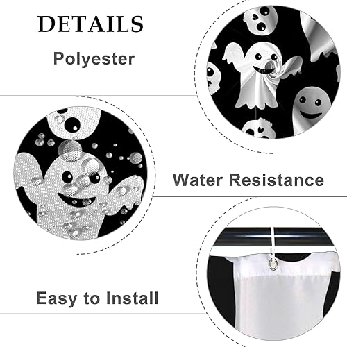 Miniatura 5 de Baocicco Juego de cortinas de ducha de fantasmas de Halloween, encantadores fantasmas de dibujos animados, divertidos trucos o tratos, cortinas de