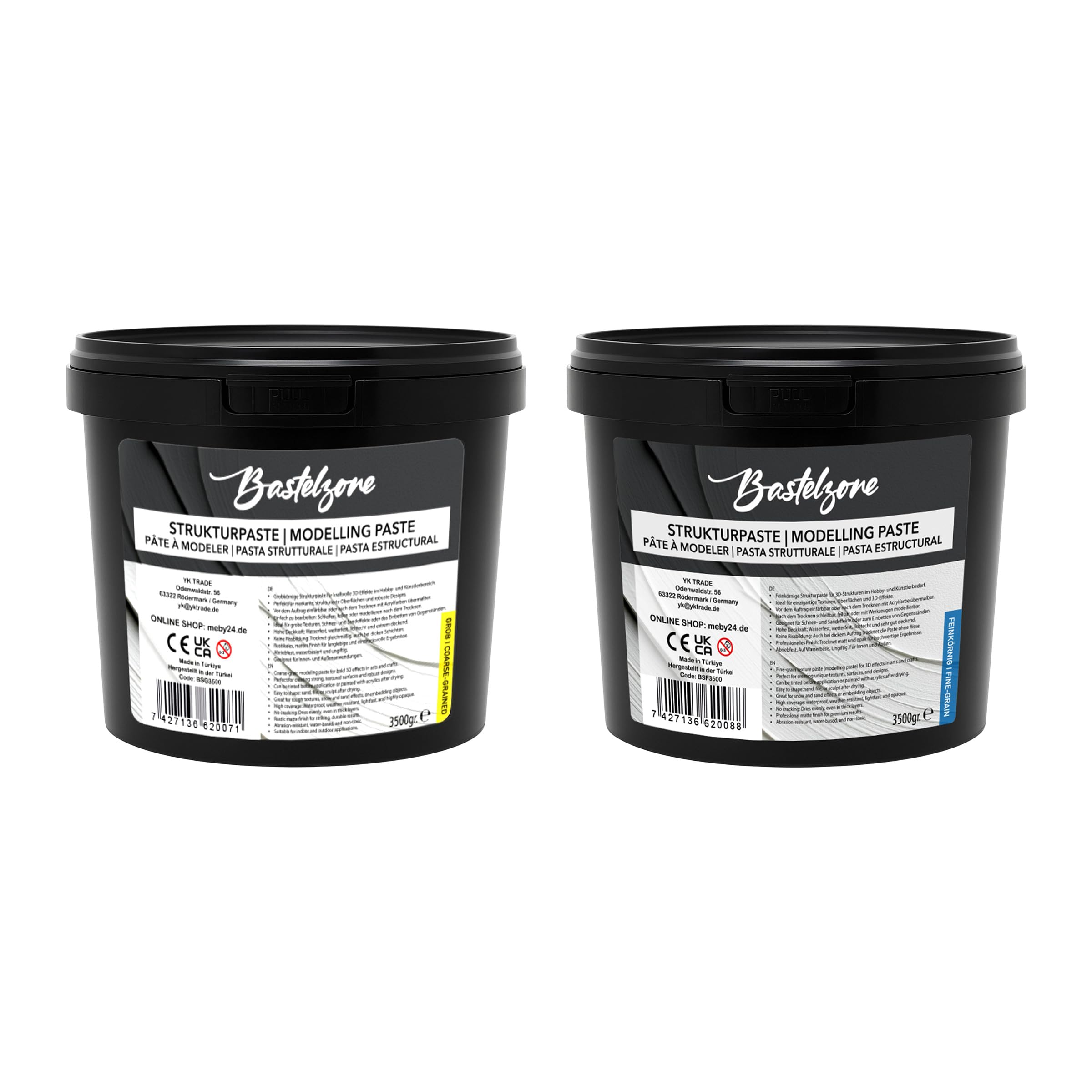 XXL Premium pasta strukturalna w wiadrze, 3,5 kg + 3,5 kg, biała, wypełniacz i pasta modelarska do malowania akrylowego i płótna, efekty 3D, tekstury i płaskorzeźby (gruba + drobnoziarnista)