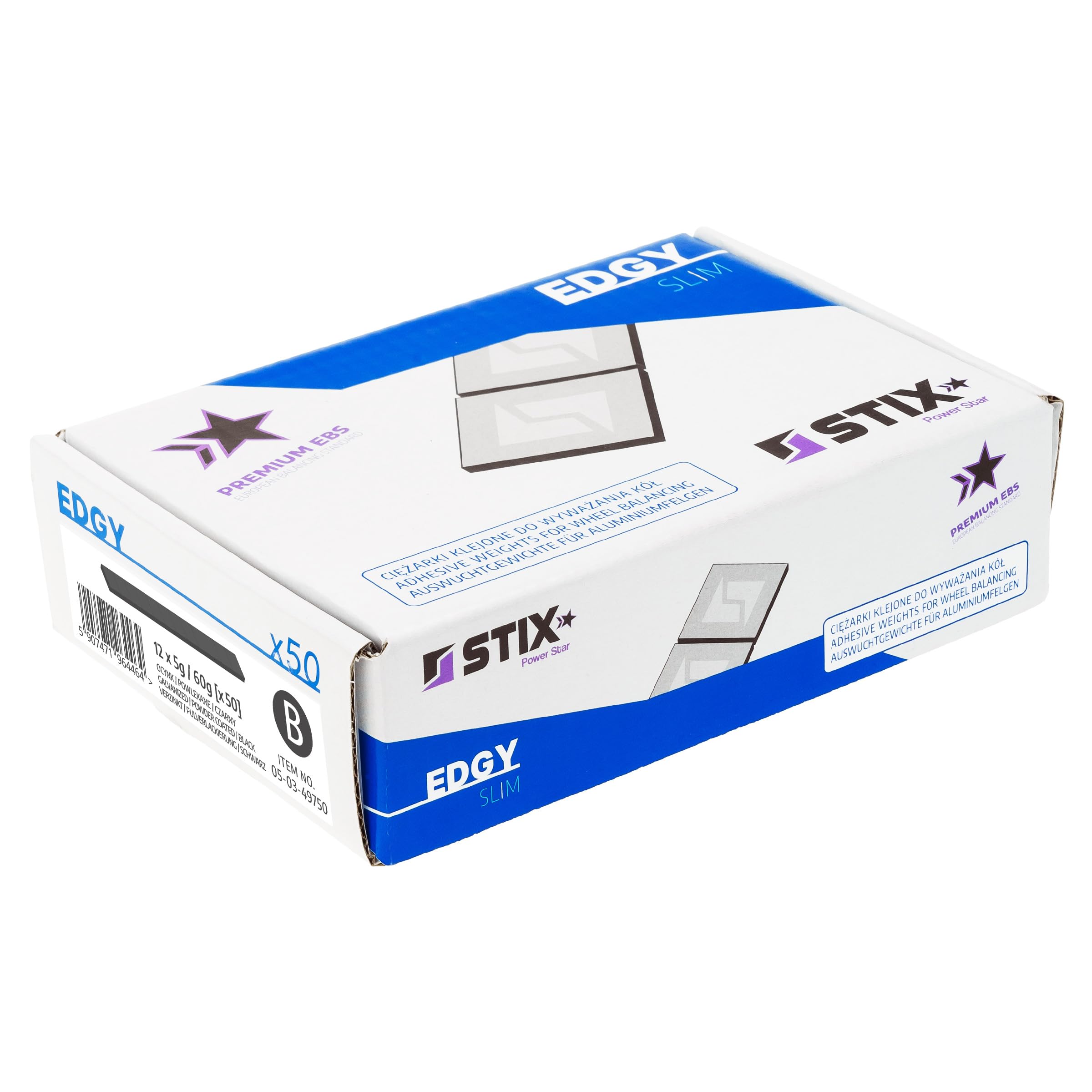 Stix Edgy Slim - 50 strisce di pesi di bilanciamento 60 g, 12 x 5 g, in acciaio zincato da 3,5 mm, con ampio nastro adesivo per cerchioni in alluminio e cerchioni neri per auto