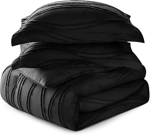 Miniatura 8 de Gemarwel Juego de edredón negro tamaño individual, edredón blanco suave de 2 piezas, juego de ropa de cama y colecciones ligero bohemio copetudo