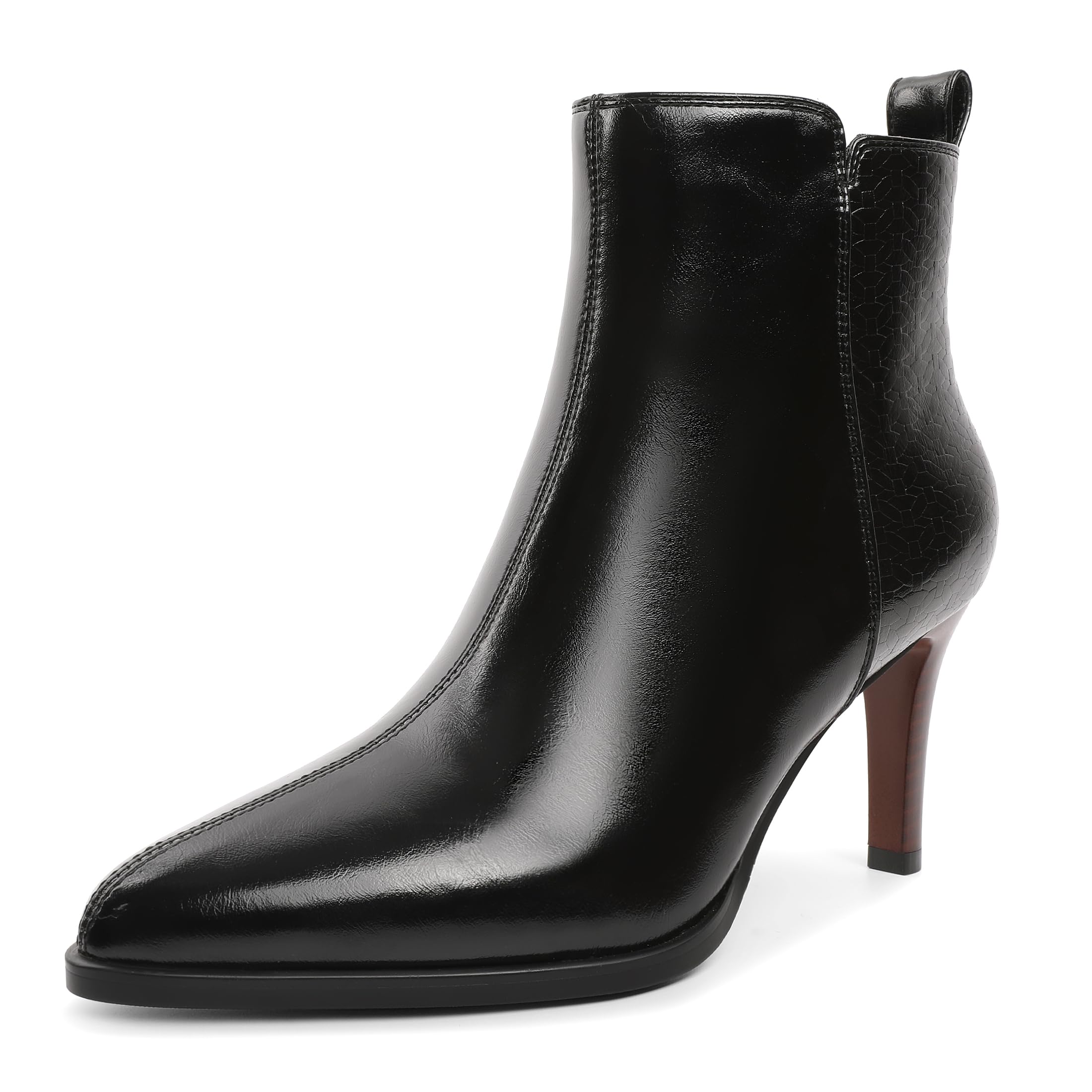 Comfortable Black Leather Ankle Boots - Pointed Toe Stiletto Heel for Evening Wear 3 Inch Zipper Booties