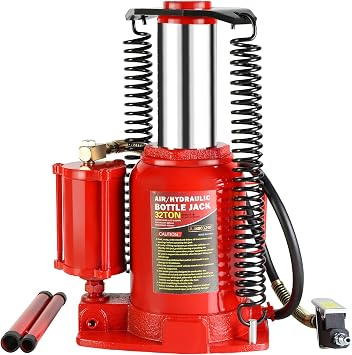 Pneumatic Air Hydraulic Bottle Jack, 32 Ton/64,000 LBS All Welded Bottle Jack, 10.4-16.3 inch Lifting Range, with Manual Hand Pump & Handle,Heavy Duty Auto Truck Travel Trailer Repair Lift Red