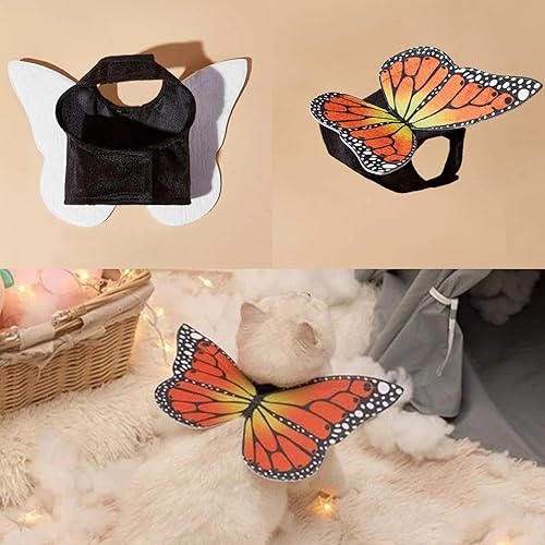 Miniatura 5 de Alas de mariposa de gato, 2 piezas, disfraces para perros pequeños, divertidos diadema de antenas de alas de Halloween, disfraz de cosplay, ropa de