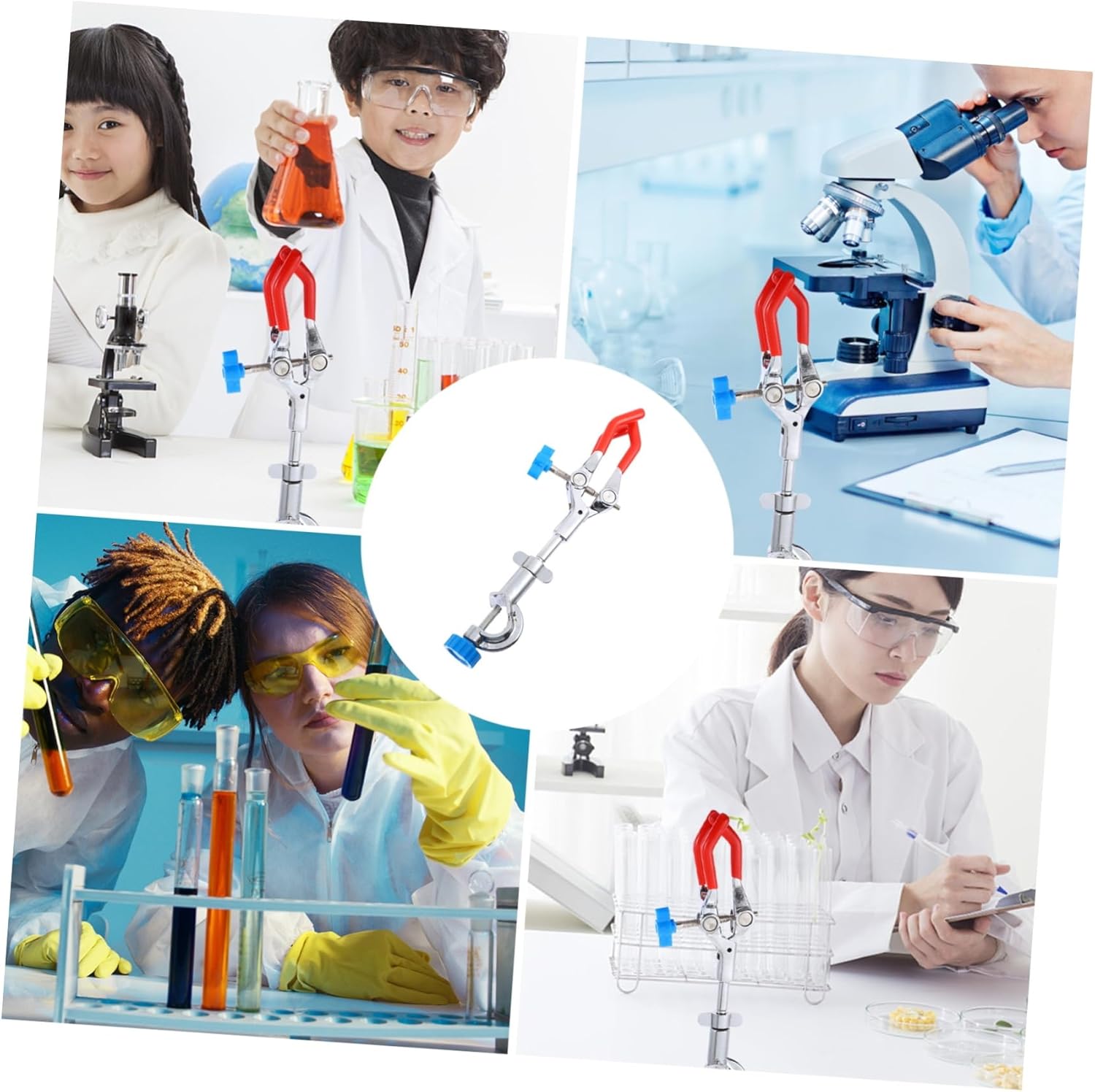 Unomor 3pcs Laboratory Prong Finger Clamp Adjustable Jaw Clip Non- Grip for Flask and Tube Support for Condensation and Titration Experiments