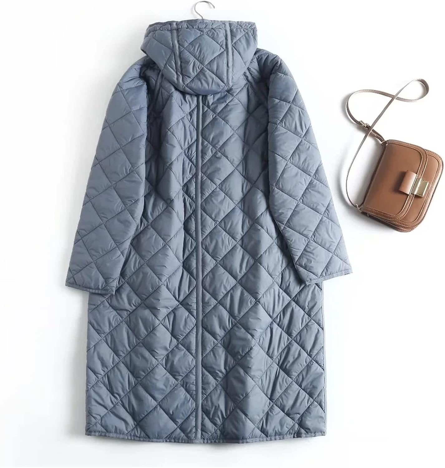 [ZERVA] ダウンジャケット レディース フード ブルー 冬用コート 女性用 ロング キルティング コート パッド入りジャケット
