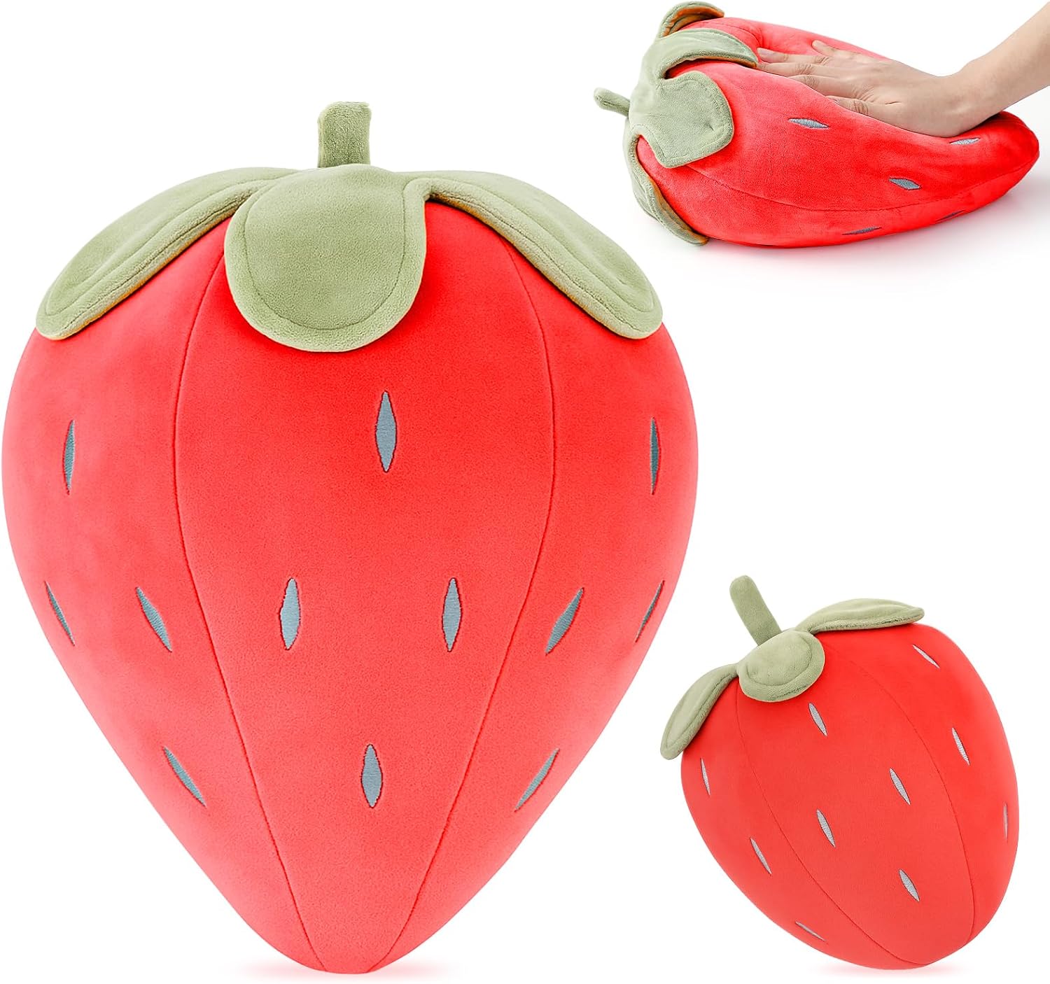 Juexica 2 Pcs Strawberry Pillow 15.7 Inch 9.8 Inch, Fruit Plush Pillow, Soft Kawaii Strawberry Bedroom Decor, Birthday Gifts for Women, Aesthetic Cute Berry Decor(Red)