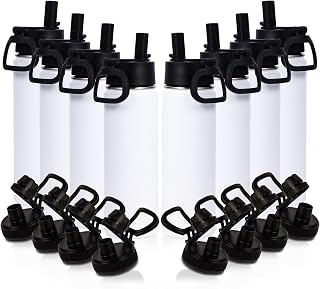 Volhoply 20oz Insulated Stainless Steel Water Bottle With Straw Lid Bulk 8 Pack,Not Suitable for Sublimation,Kids Double Wall Vacuum Cups with Handle,Reusable Outdoor Sports Metal Bottles(White,8)