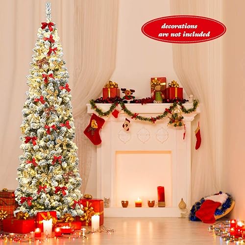 Miniatura 21 de Happygrill Árbol de Navidad artificial preiluminado de 6 pies, árbol de Navidad artificial delgado con 300 luces LED y 618 puntas de rama, bayas