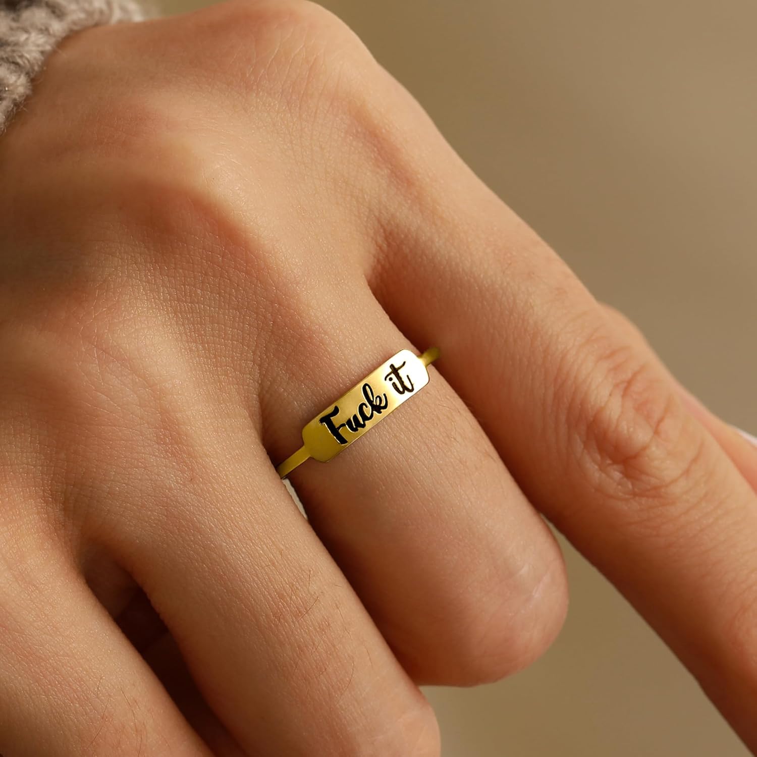 Fuck it Ring, Fuck Ring for Women Men 925 Sterling Silver Stackable Mantra Ring Funny Curse Word Inspirational Ring Creative Ring The Best of Sisters BFF Birthday Christmas Jewelry Gift