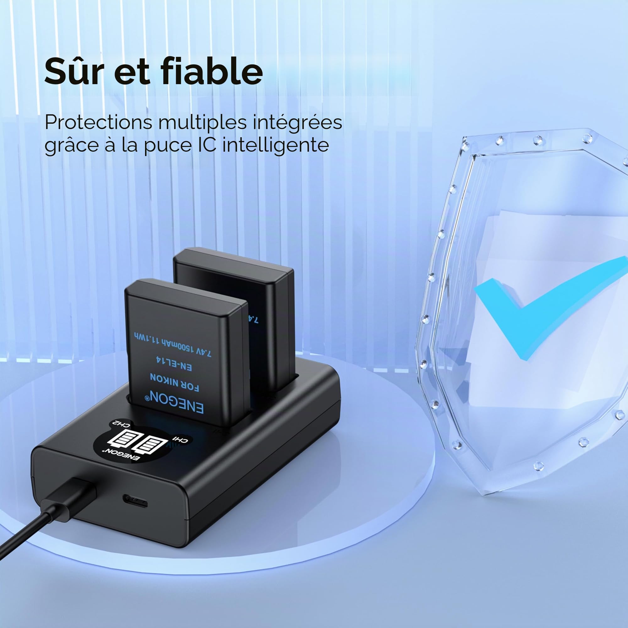 ENEGON EN-EL14/EL14a Batterie de Rechange (2 pièces) et Chargeur Smart LED Dual USB pour Nikon EN-EL14/EN-EL14a, DSLR D5300, D5600, D5100, D5200, D3100, D3200, D3300, D3400, D3500, DF