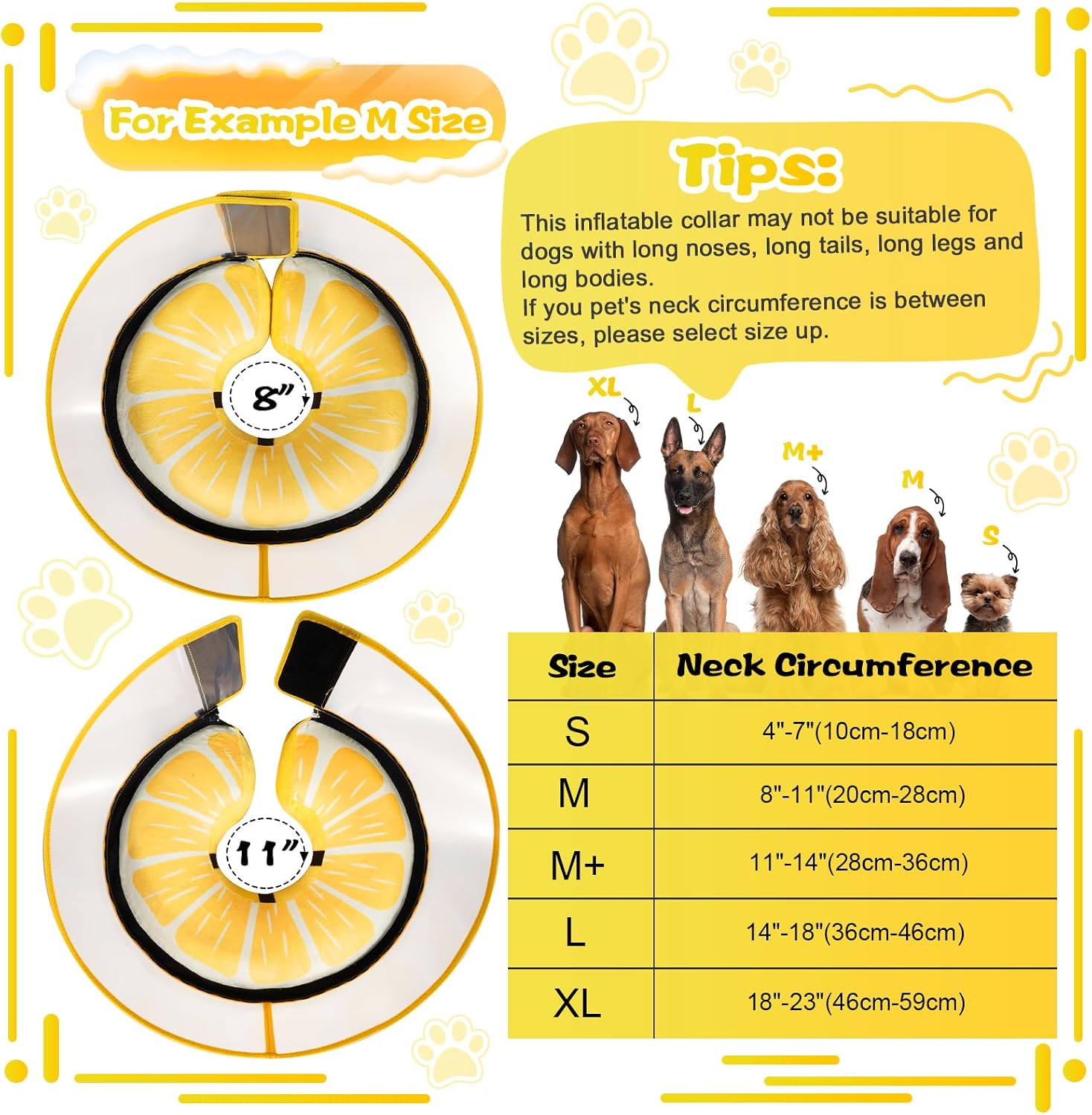 CNEO Inflatable Dog Cone Collar with Detachable Enhanced Anti-Licking Shield, Soft Neck Donut Collar for Dogs After Surgery, Adjustable Dog Cone Alternative for Large Medium Small Dogs & Cats