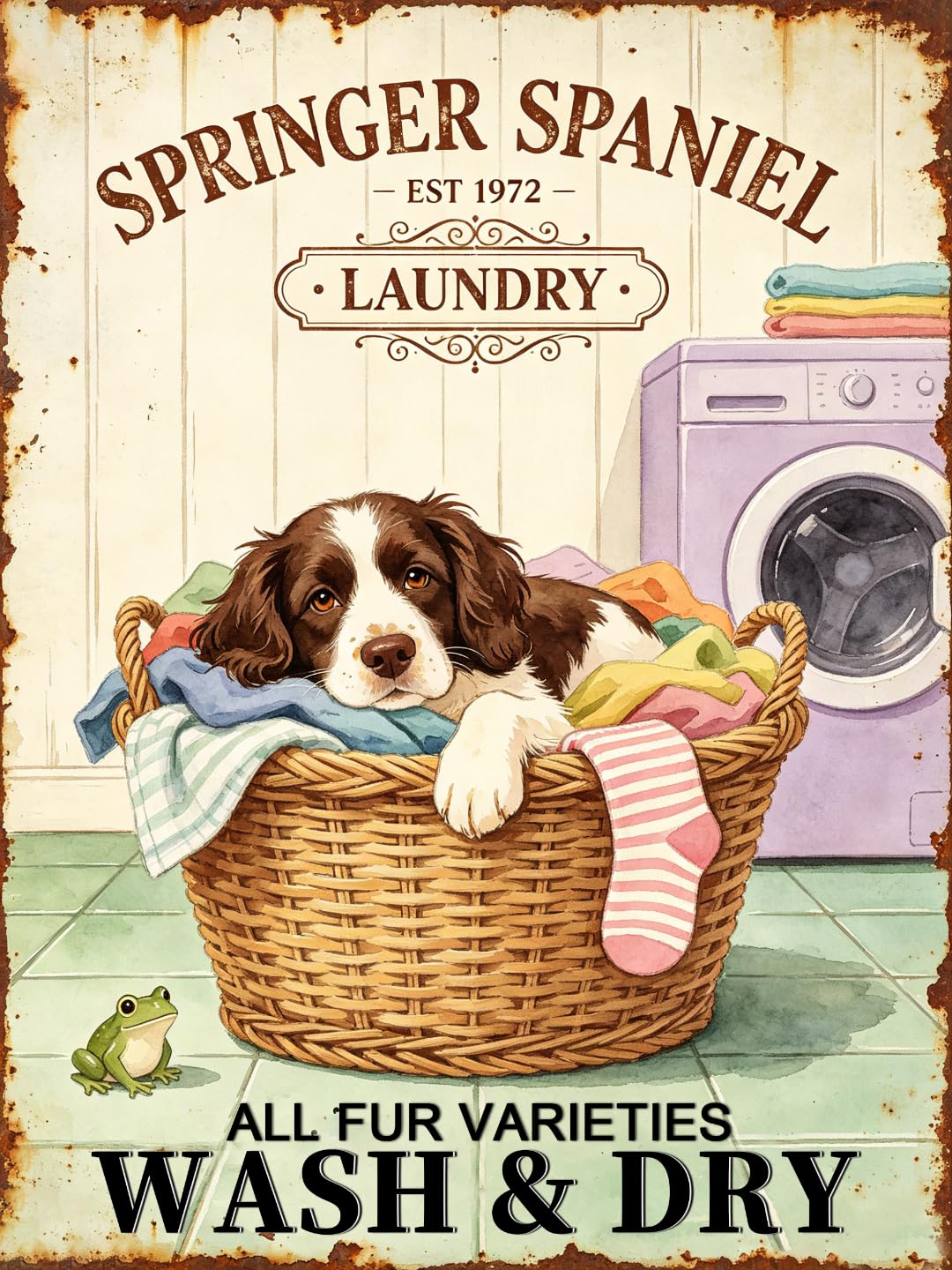 Vintage Springer Spaniel Laundry Tin Sign 30x43cm