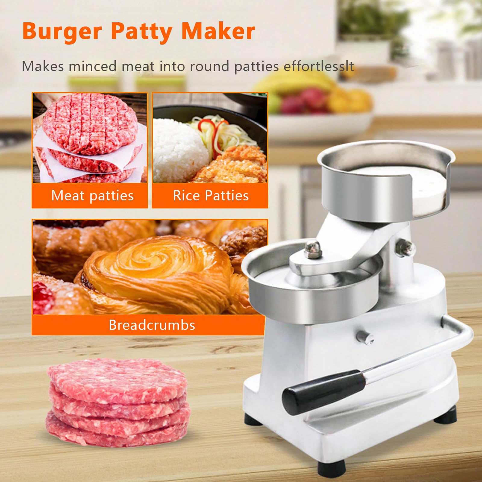 Prasa do hamburgerów, maszyna do robienia kotletów, stal nierdzewna prasa do burgerów z papierkami do kotletów, procesor do formowania mięsa do grilla kuchennego,5"(130mm)