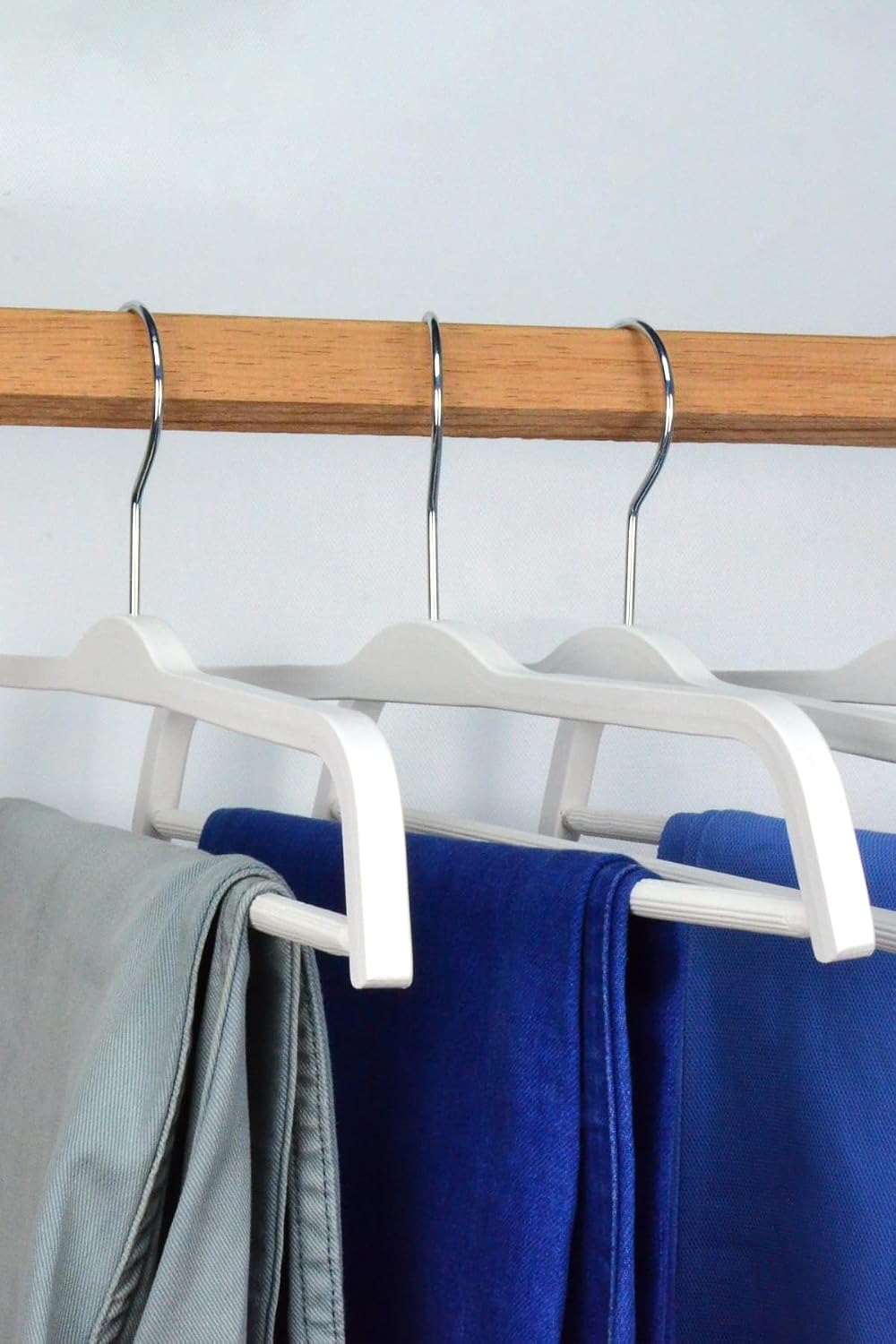 Pants Hangers 10-Pack Wooden Skirt Hangers White with Clips Adjustable Grip for Clothes Storage - White