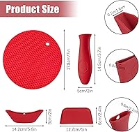 Vista 2 de Juego de 4 soportes de silicona para mango caliente, funda para mango de sartén caliente y alfombrilla de salvamanteles adecuados para sartenes