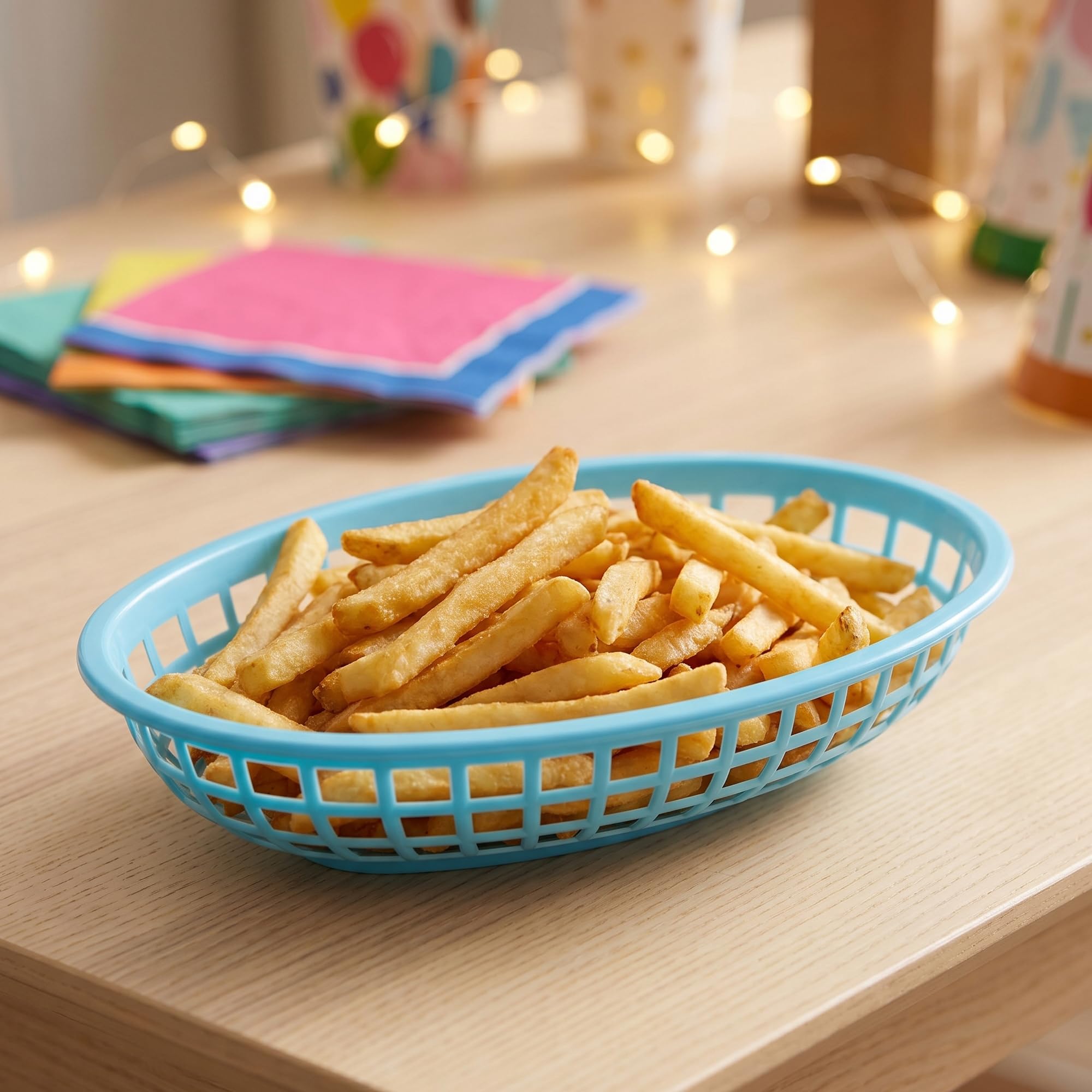 36 Stück Bunte Fast Food Körbe Kunststoff, 23 x 14,5 x 4 cm Fast Food Korb Ovale, Mehrfarbig Brotkörbe Servierkörbe aus Plastik für Pommes, Sandwiches, Burger, Brot