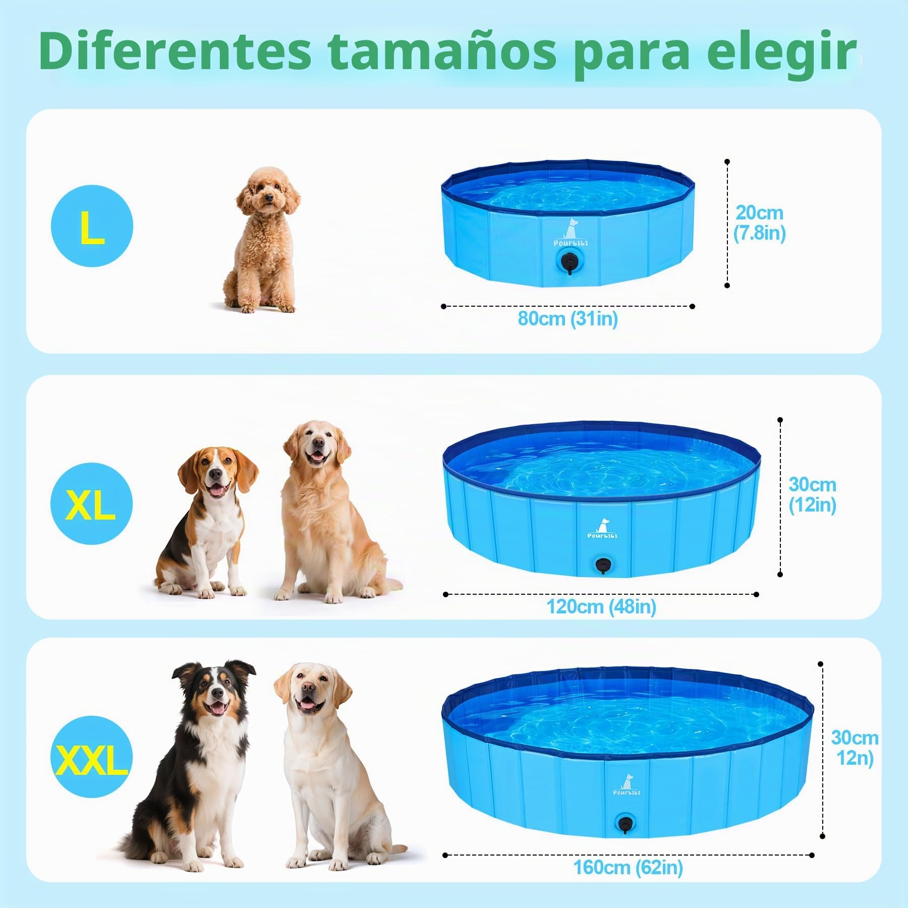 Pourbibi Piscina para Perros Grandes, Piscina Plegable para Perros, Bañera Portátil De PVC para Perros, Piscina para Perros Grandes Y Pequeños, 160 X 30 cm