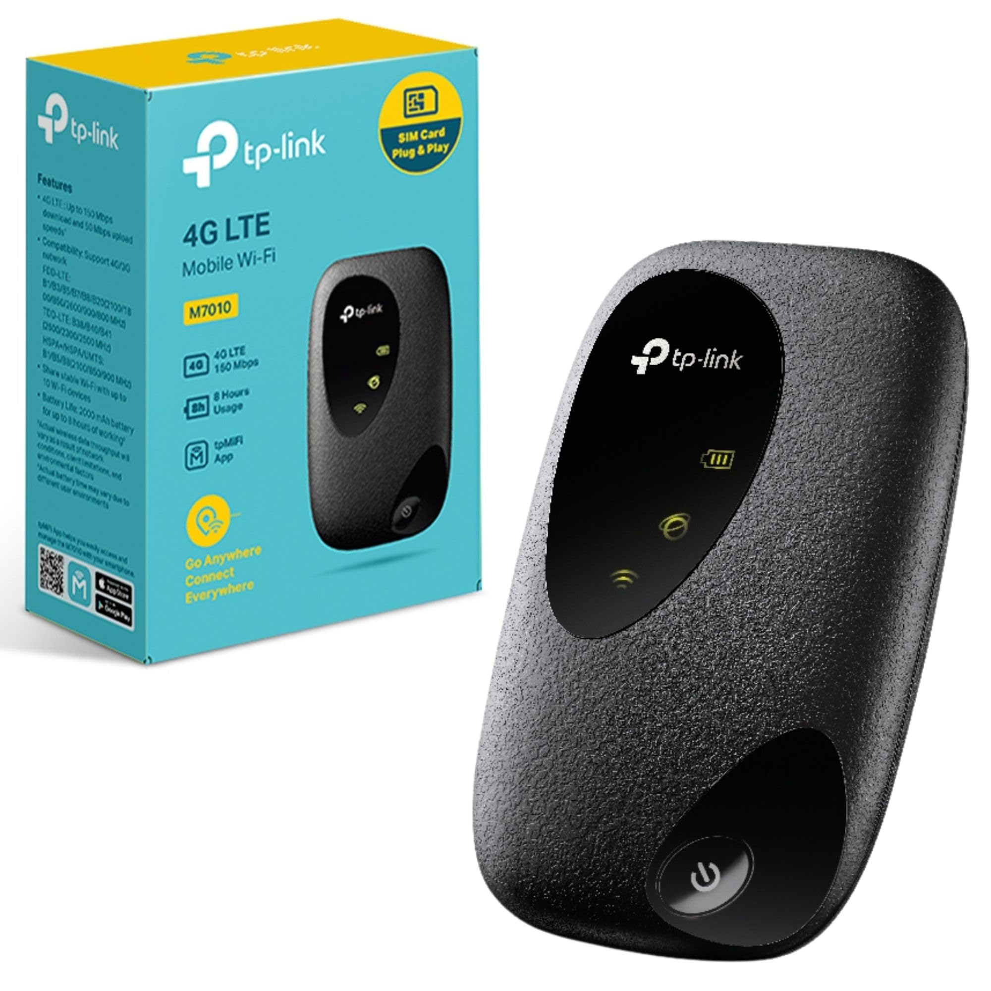 TP-​Link WiFi portable M7010 4G LTE, hotspot WiFi mobile fonctionne jusqu'à 8 heures, caravane, routeur 4G de voyage, emplacement pour carte SIM, microphone LTE avancé débloqué, partage jusqu'à 10