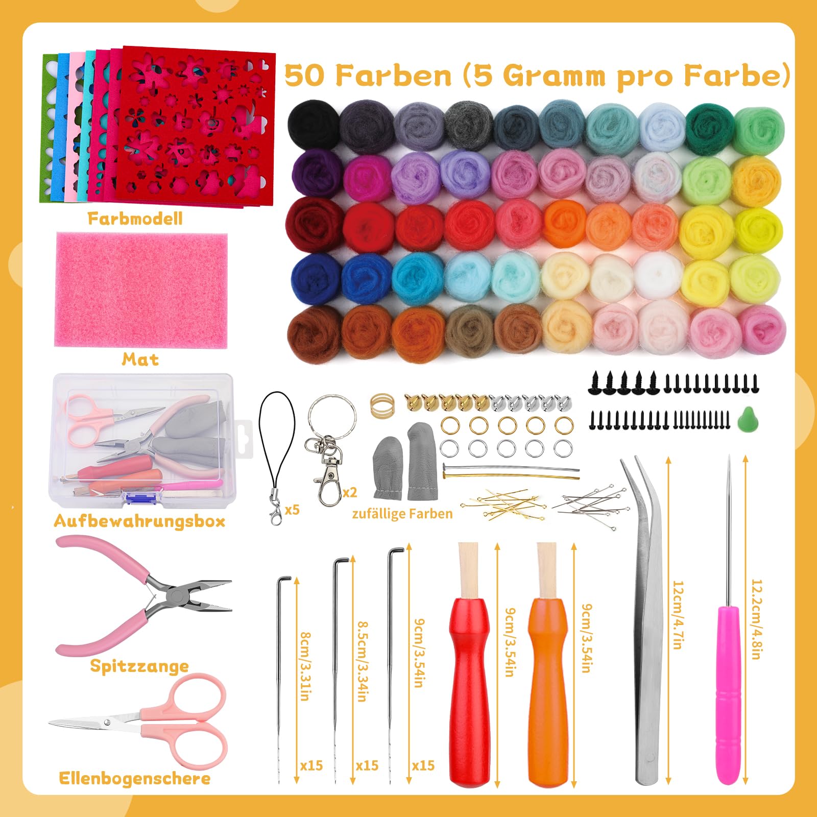RIZGHWOY Kit de Feutrage à L'aiguille en Laine, 25 Couleurs, avec 24 Couleurs D'outils de Mèche en Laine pour Débutants, Bricolage Artisanat, Feutrage à L'aiguille, Humide