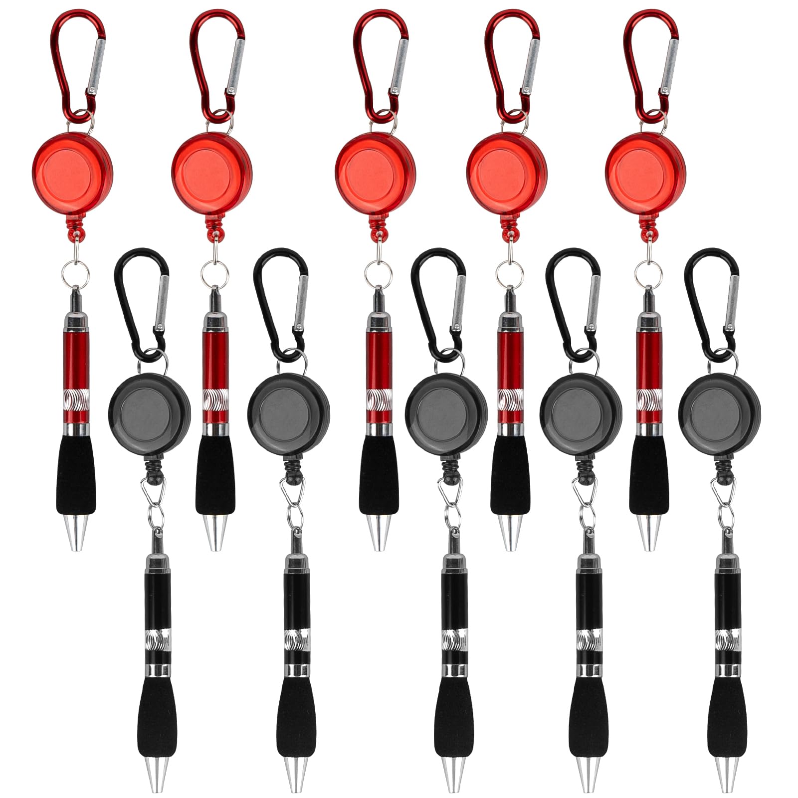 SHIDOW 10PCSRetractable Pull Pen Clip, Carabiner Pens, 3-in-1 Handy Retractable Badge Reel Pen for Workers, Nurses, Teachers, Colleagues (Black ink)