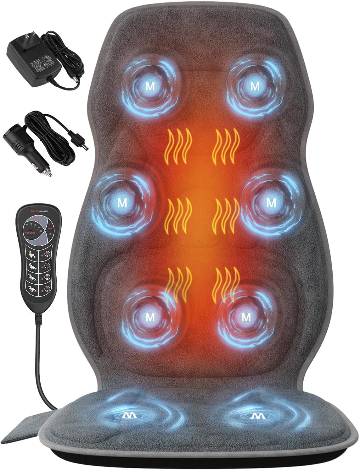 Back Massager with Soft Plush Fabric Cover Massage Seat Cushion with 8 Vibration Motors 2 Heating Levels Chair