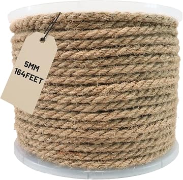 SDHUATUO Jute Twine Rope 5mm x 164ft, Natural Jute String | for Gardening, Crafting, Cat Scratching Post, DIY Crafts, Bundling, Home Decor, Gift Wrapping