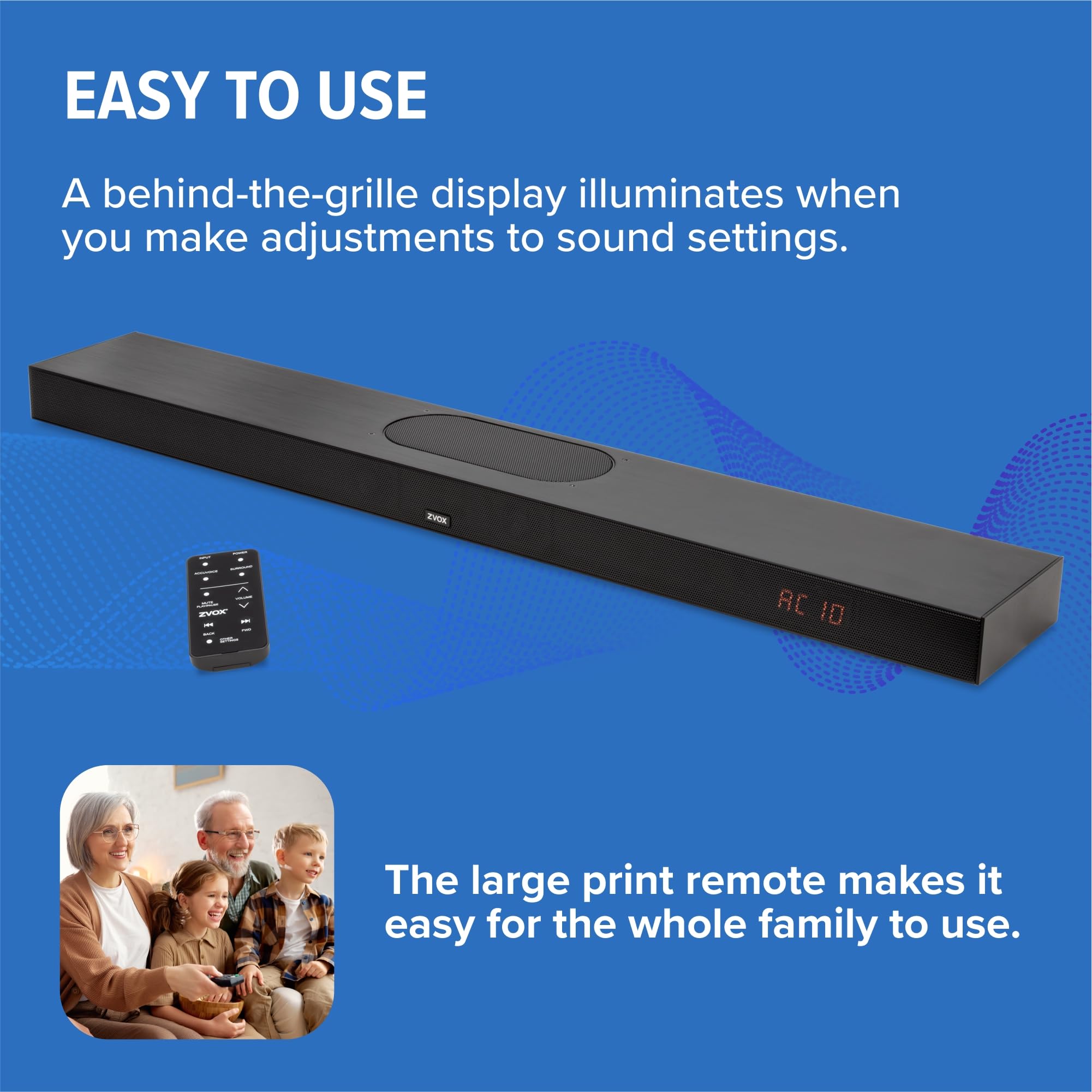 ZVOX AccuVoice AV855 Dialogue Clarifying Soundbar - Tecnologia acustica brevettata con 20 livelli di potenziamento vocale, doppio subwoofer, altoparlante TV a basso profilo per Home Theater e Smart TV