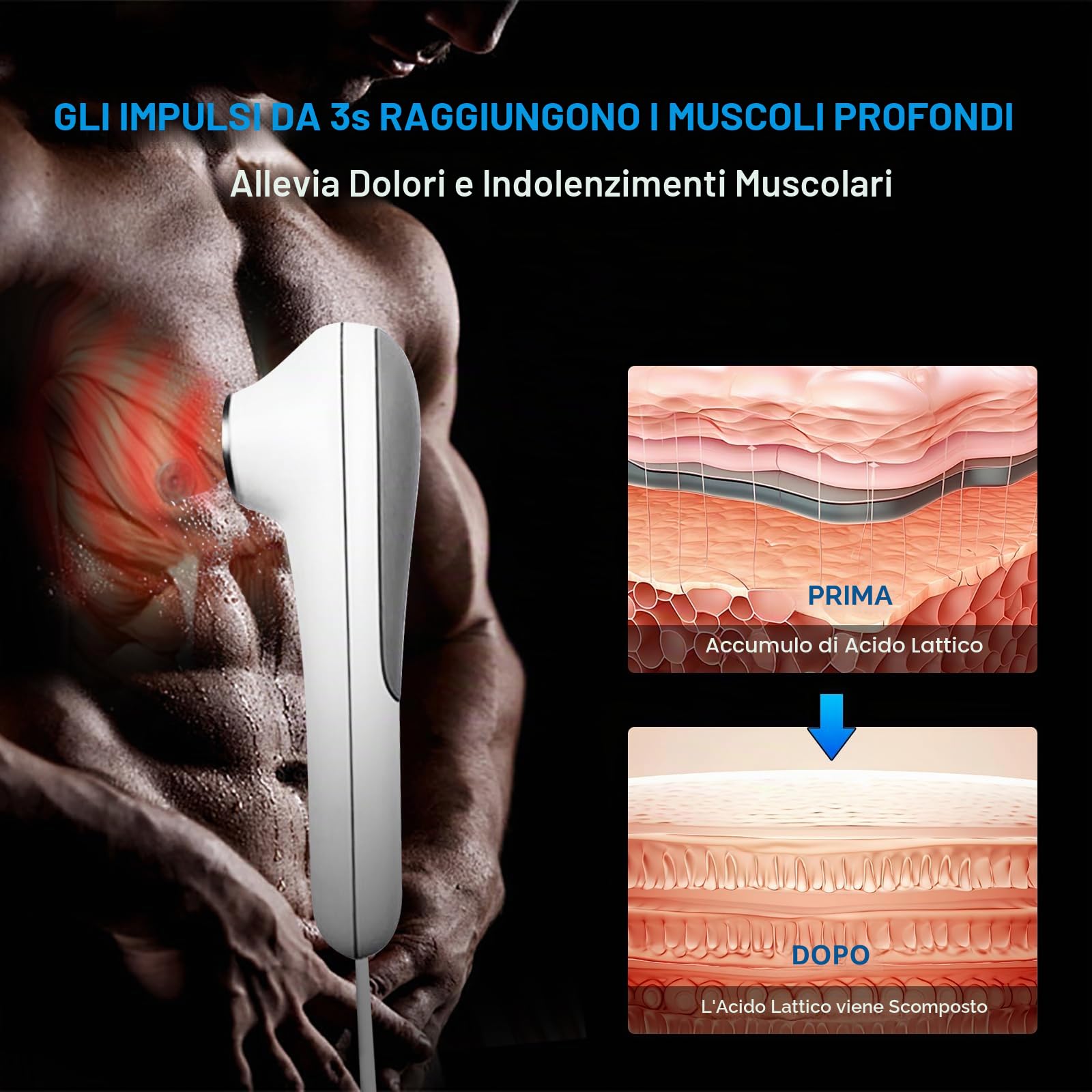 Macchina per terapia ad ultrasuoni, dispositivo di massaggio portatile per sollievo muscolare e articolare, ingranaggi di regolazione a 5 livelli, massaggiatore ad ultrasuoni per fisioterapia per uso