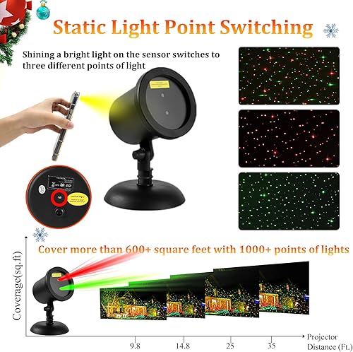 Miniatura 5 de Proyector de luz láser de Navidad al aire libre, estrellas estáticas rojas y verdes, luces de proyector láser estrellado, decoración de Navidad,
