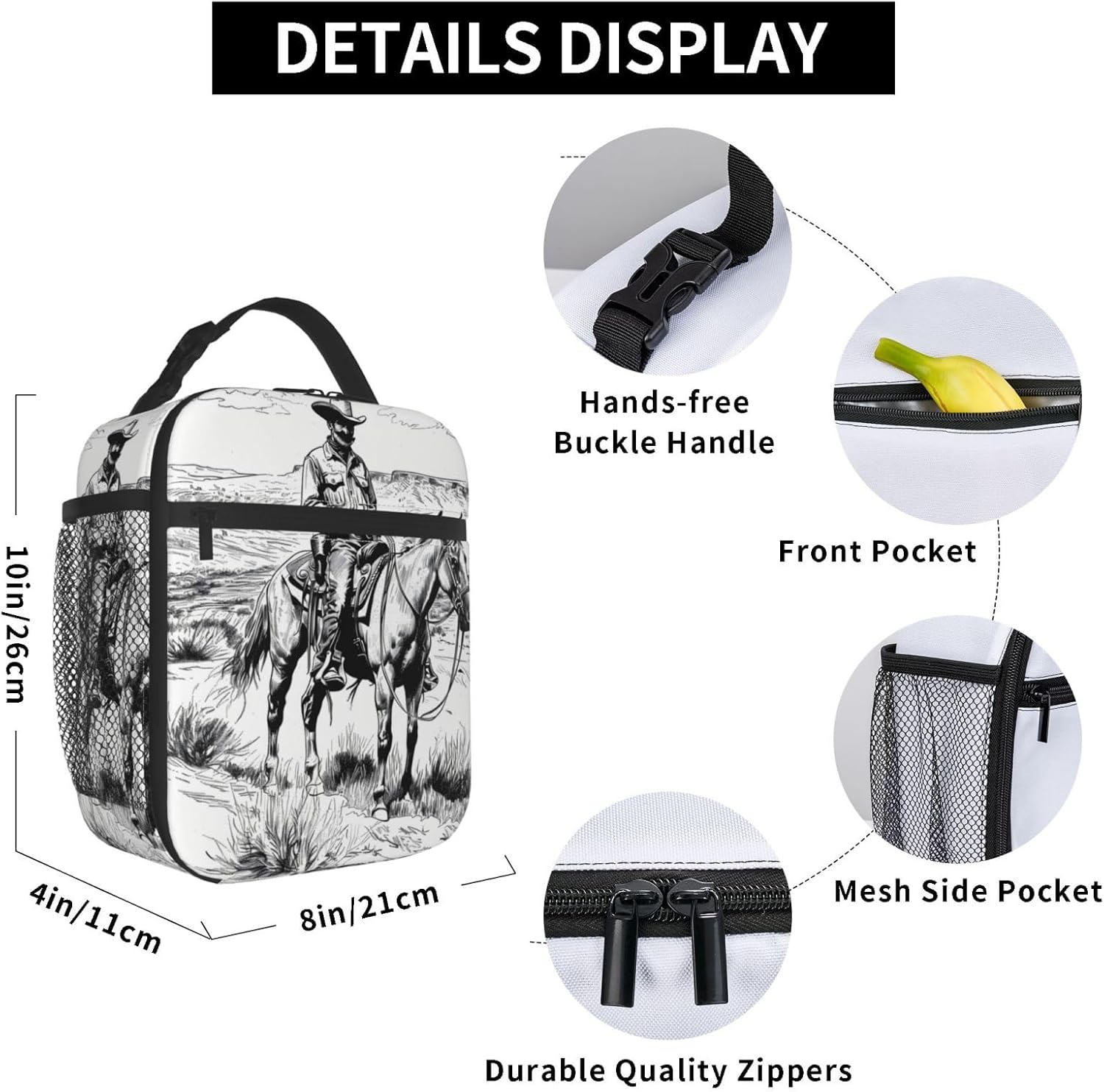 Insulated Lunch Box for Women Men, Cowboy Theme Lunch Box Reusable Portable Lunch Bag Cooler Tote Waterproof Lunch Container for Office Picnic Work Travel Hiking - Image 6