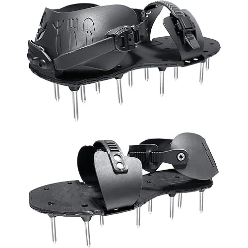 Aeration Shoes for Lawn, Lawn Aerator Shoes with Spikes, Yard Aerator Tool for Aerating Patio Garden (Black)