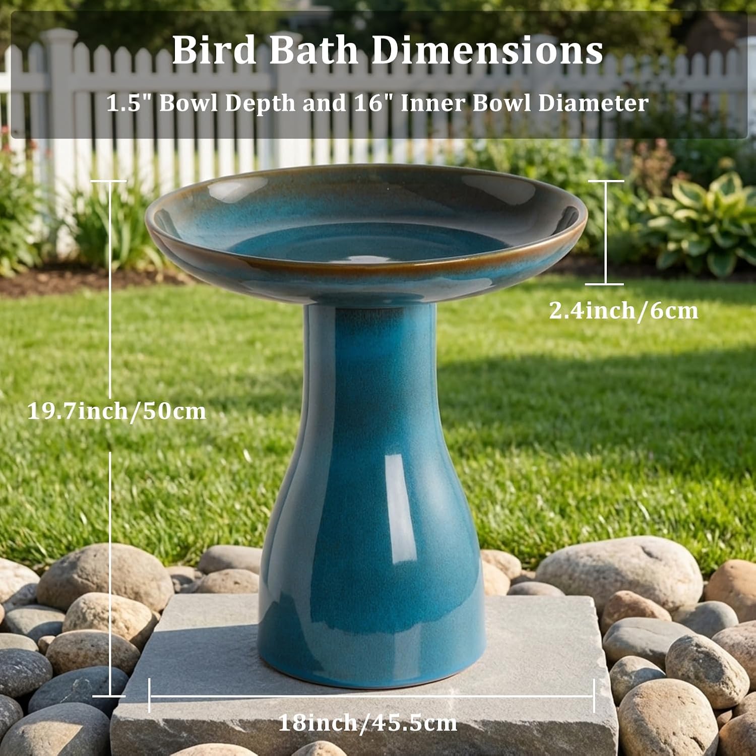 Ceramic Bird Bath for Outside, 19.7 Inch Tall Outdoor Birdbath, Reactive Glaze Bird Baths with Detachable Large Bowl for Outdoors, Garden, Floor, Balcony, and Lawn