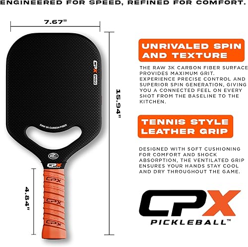 Miniatura 4 de CPX Pro - Paleta de pickleball de fibra de carbono, grado profesional, acabado mate, núcleo de panal de abeja de 0.79 pulgadas, agarre estilo tenis,