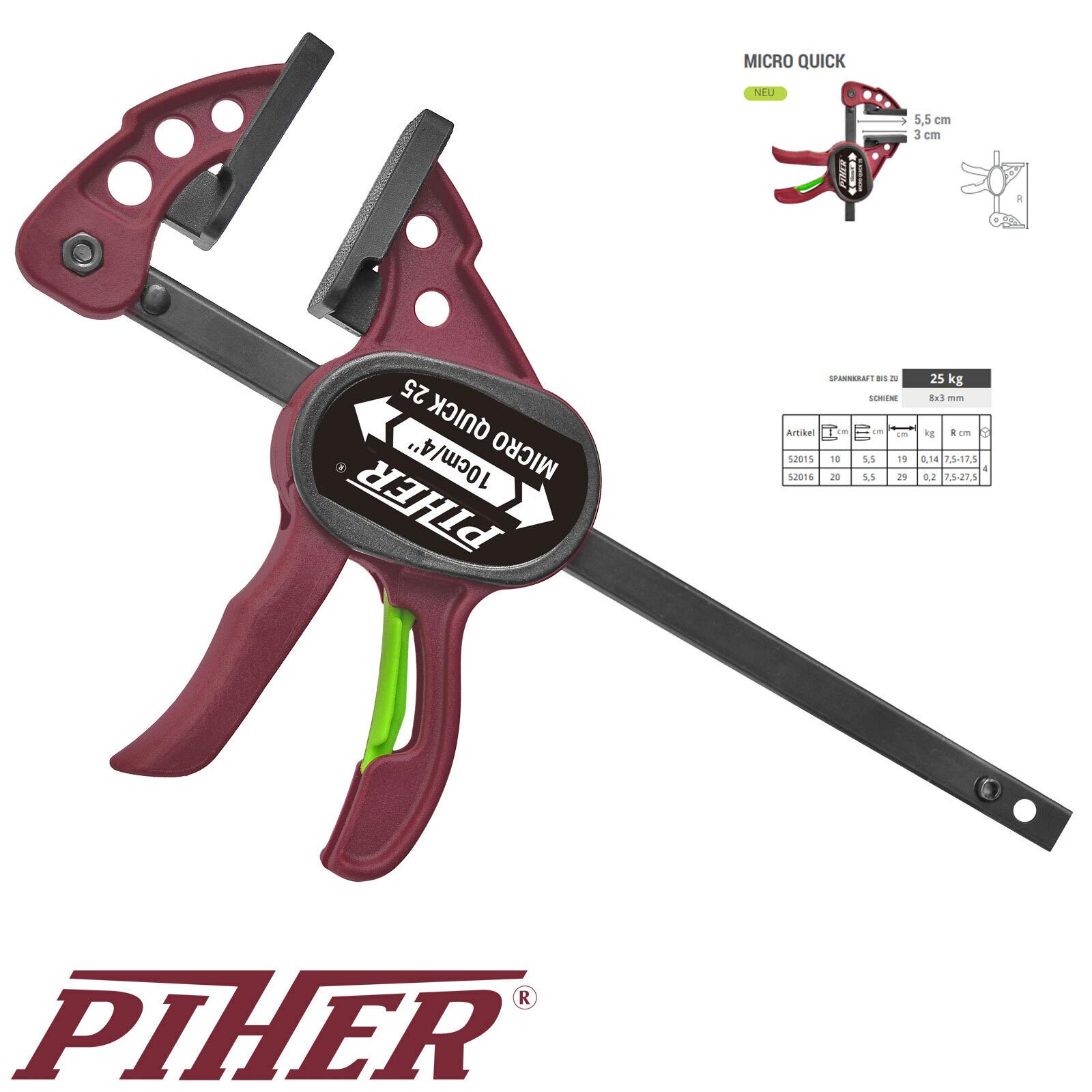 2 Paar Piher Micro Quick Einhandzwinge 20 cm Schraubzwinge Spann Spreiz Zwinge Klemme
