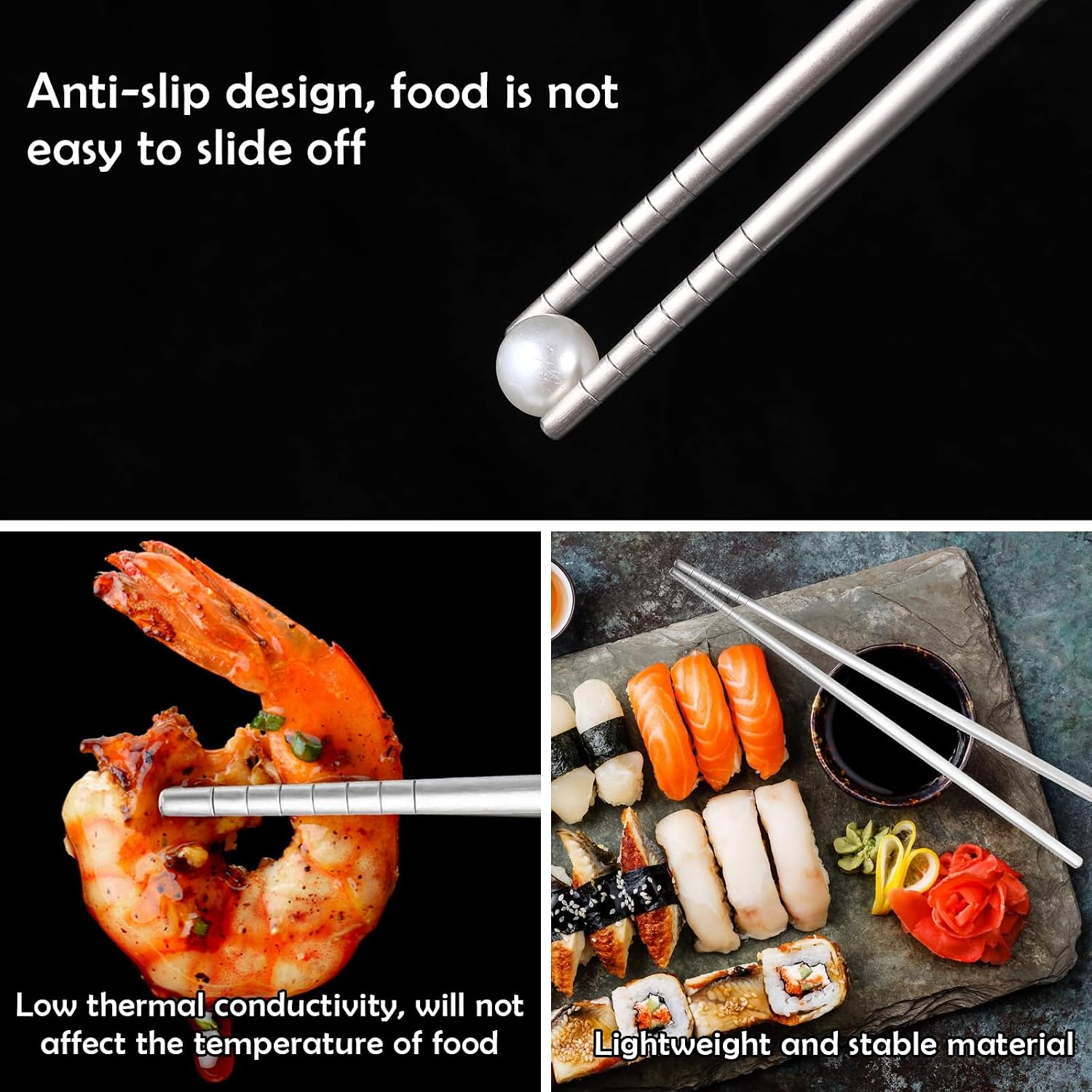 2 Pairs Titanium Chopsticks, Pure Titanium Metal Chopsticks, Ultralight and Reusable Chopstick, Durable Dishwasher Safe Eco-Friendly, for Camping Home Travel, Silver, 9 inch